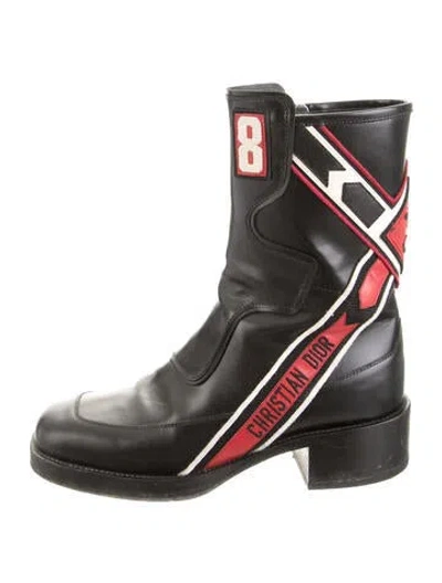 Pre-owned Dior Bee Accent Leather Riding Boots In Black