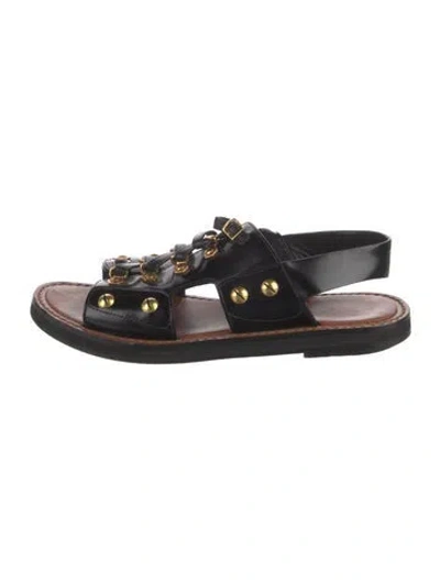 Pre-owned Dior Bee Accent Leather Sandals In Black
