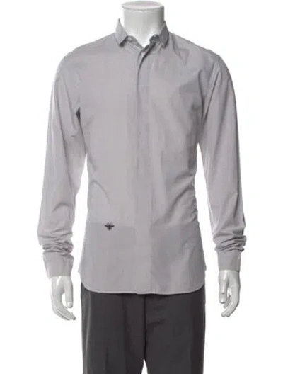 Pre-owned Dior Bee Accent Long Sleeve Dress Shirt In Gray