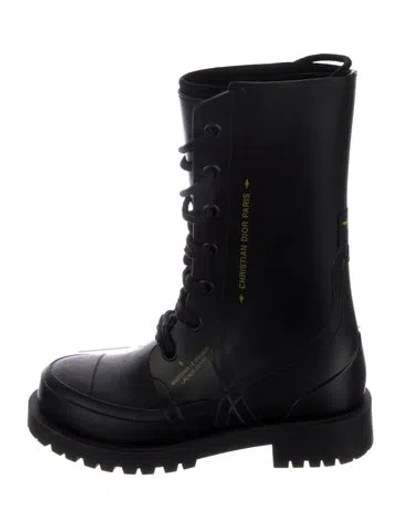 Pre-owned Dior Bee Accent Rubber Rain Boots In Black