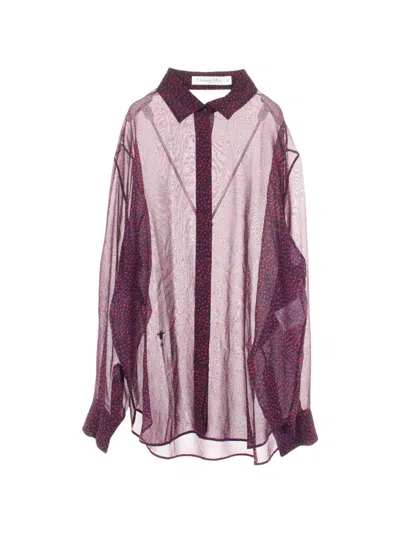 Pre-owned Dior Bee Embroidered Heart-print Blouse In Purple