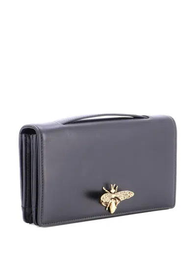 Pre-owned Dior Bee Leather Clutch Bag In Black