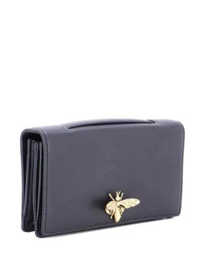 Pre-owned Dior Bee Leather Clutch Bag In Black