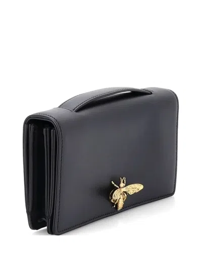 Pre-owned Dior Bee Leather Long Clutch Bag In Black