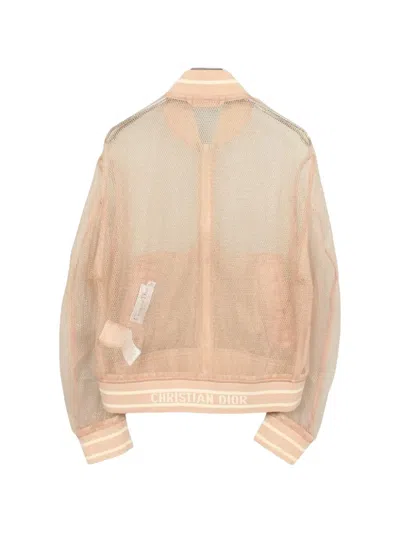 Pre-owned Dior Bee-embroidered Fishnet Zip-up Bomber Jacket In Pink