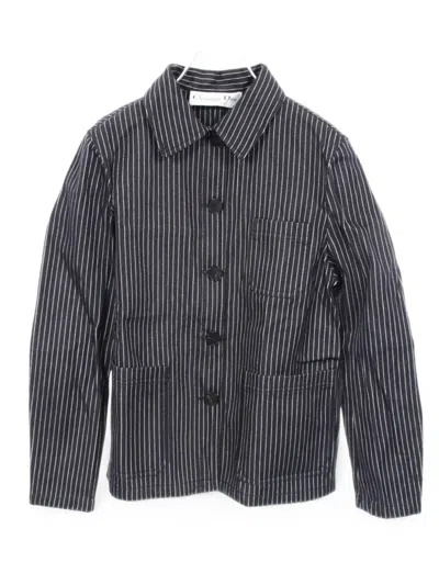 Pre-owned Dior Bee-embroidered Striped Cotton Shirt Jacket In Blue