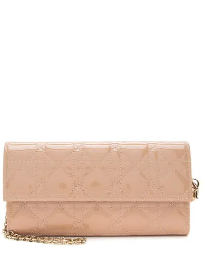 Dior Beige & Pink Patent Leather Lady  Wallet On Chain (authentic Pre-  Owned) In Brown