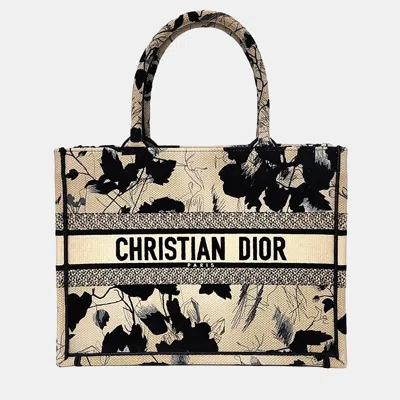 Pre-owned Dior Beige Black Fabric Book Tote Bag 36 In Sand