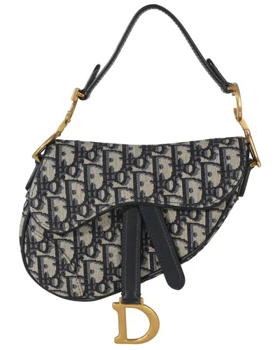 Dior Beige; Blue Fabric Oblique Mini Saddle Bag (authentic Pre-loved) In Red