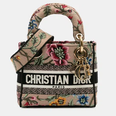 Pre-owned Dior Beige Brown Mini Embroidered Canvas Mille Fleurs Lady D Lite In Sand
