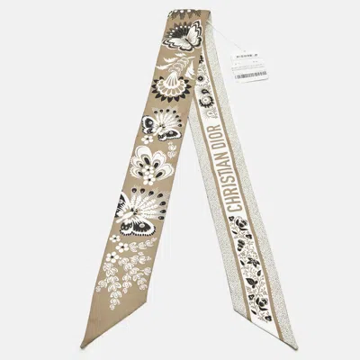 Pre-owned Dior Beige Butterfly Print Silk Mitzah Scarf In Green
