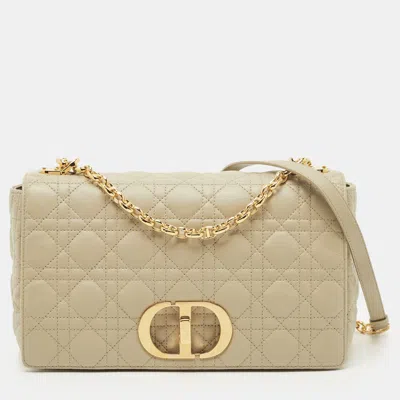 Pre-owned Dior Beige Cannage Leather Large Caro Shoulder Bag In Sand