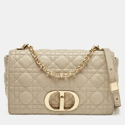 Pre-owned Dior Beige Cannage Leather Medium Caro Shoulder Bag In Sand