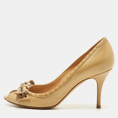 Pre-owned Dior Beige Cannage Leather Sweet Peep Toe Pumps Size 38 In Sand