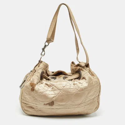 Pre-owned Dior Beige Cannage Nylon And Leather Drawstring Bag