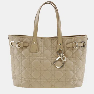 Pre-owned Dior Beige Canvas Cannage Small Panarea Tote Bag