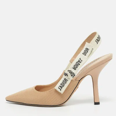 Pre-owned Dior Beige Canvas J'a Slingback Pumps Size 37.5 In Sand