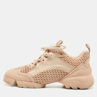 Pre-owned Dior Beige Fabric And Leather D-connect Low Top Sneakers Size 37