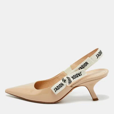 Pre-owned Dior Beige Fabric And Patent Leather J'a Pumps Size 37.5 In Sand