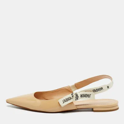 Pre-owned Dior Beige Fabric And Patent Leather J'a Slingback Flats Size 40 In Sand