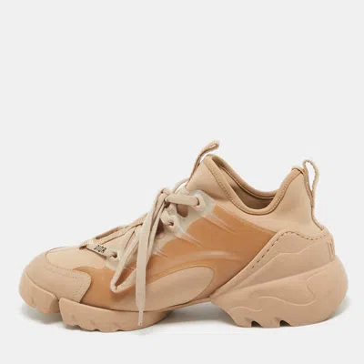 Pre-owned Dior Beige Fabric And Pvc D-connect Sneakers Size 36.5