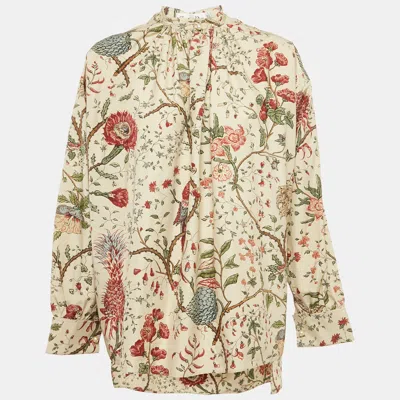 Pre-owned Dior Beige Floral Print Cotton Long Blouse M