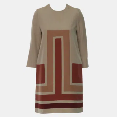 Pre-owned Dior Beige Geometric Midi Dress In Sand