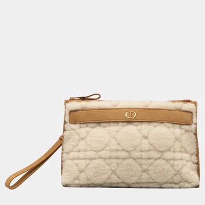 Pre-owned Dior Beige Large Shearling Caro Pouch