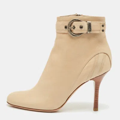 Pre-owned Dior Beige Leather Buckle Detail Ankle Booties Size 36