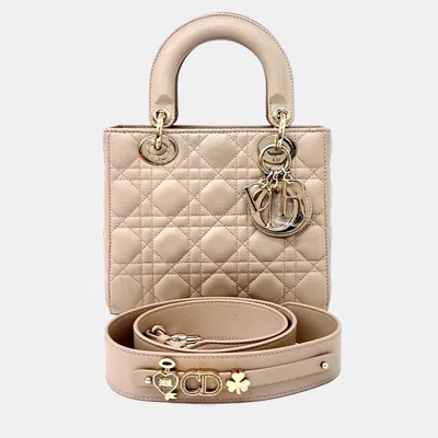 Pre-owned Dior Beige Leather Cannage Lady Bag Small In Sand
