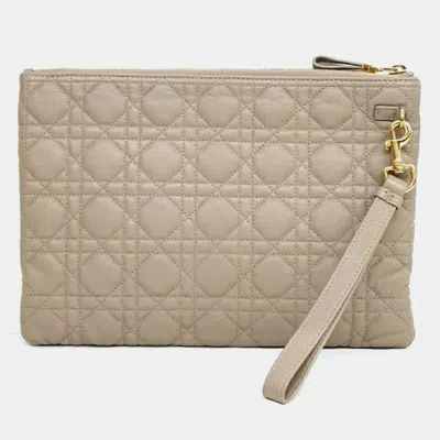 Pre-owned Dior Beige Leather Caro Daily Clutch In Sand