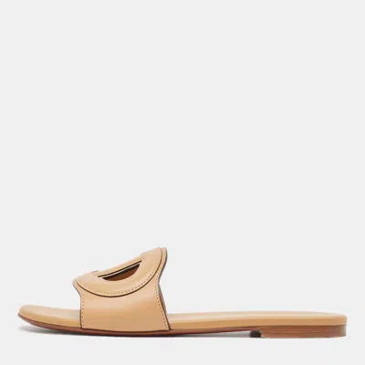 Pre-owned Dior Beige Leather D-club Slide Flats Size 36