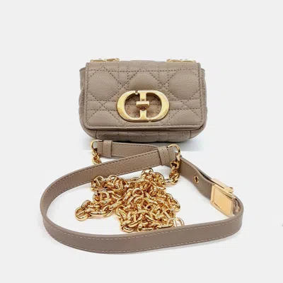 Pre-owned Dior Beige Leather Micro Caro Bag