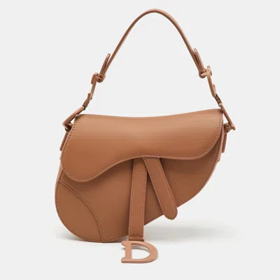 Pre-owned Dior Beige Leather Mini Saddle Bag In Sand