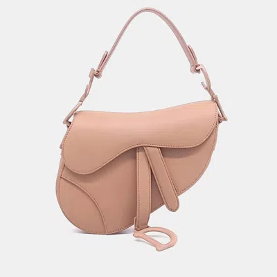 Pre-owned Dior Beige Leather Mini Saddle Bag In Sand