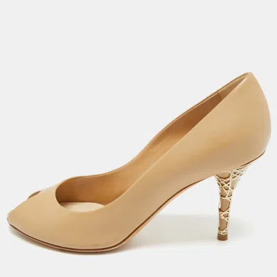 Pre-owned Dior Beige Leather Peep Toe Pumps Size 36.5 In Sand