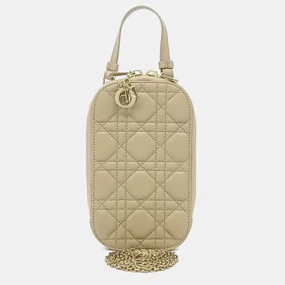 Pre-owned Dior Beige Leather Phone Holder Tote Bag In Sand