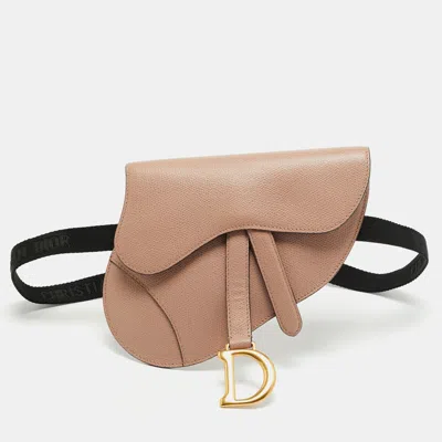 Pre-owned Dior Beige Leather Saddle Convertible Belt Bag