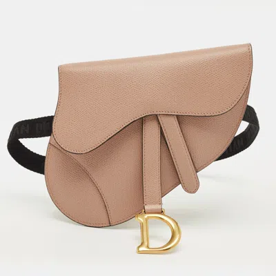 Pre-owned Dior Beige Leather Saddle Convertible Belt Bag In Sand