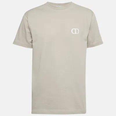 Pre-owned Dior Beige Logo Embroidery Cotton Crew Neck T-shirt S