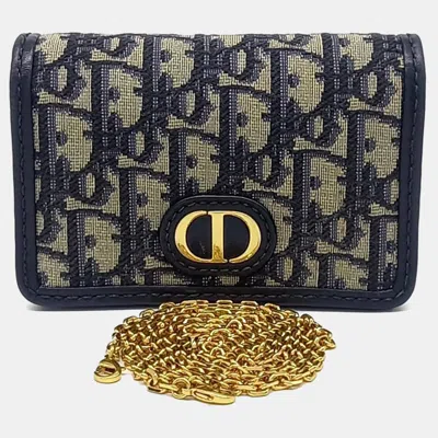 Pre-owned Dior Beige Navy Blue Canvas And Leather 30 Montaigne Nano Crossbody Bag In Sand