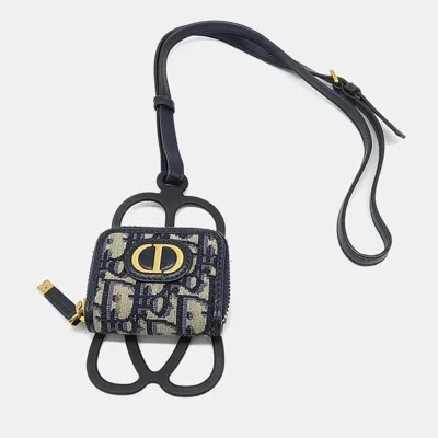 Pre-owned Dior Beige Navy Blue Canvas Oblique Airpod Case