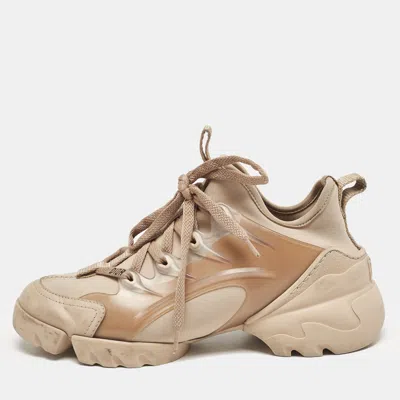 Pre-owned Dior Beige Neoprene And Rubber D-connect Low Top Sneakers Size 35
