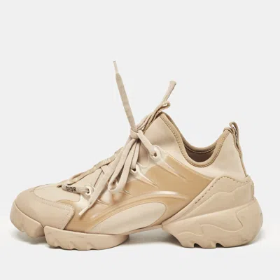 Pre-owned Dior Beige Neoprene And Rubber D-connect Low Top Sneakers Size 38