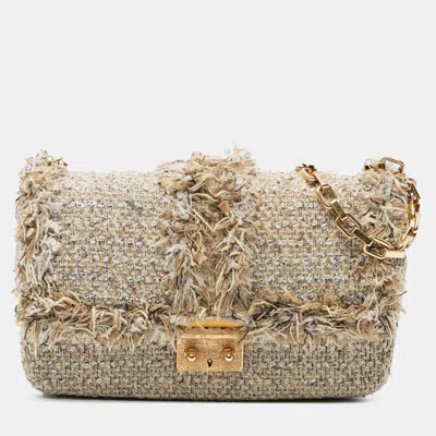 Pre-owned Dior Beige New Rock Tweed And Rhinestones Chain Shoulder Bag In Sand