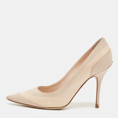 Pre-owned Dior Beige Patent Leather And Suede Pointed Toe Pumps Size 37 In Sand
