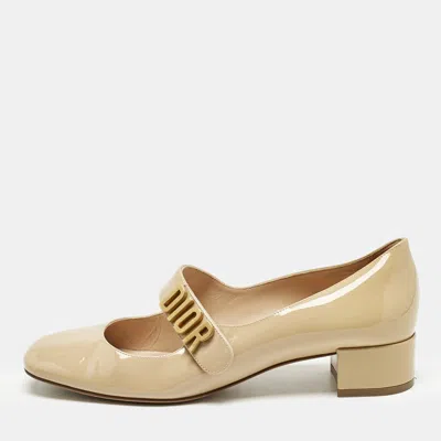 Pre-owned Dior Beige Patent Leather Baby-d Mary Jane Pumps Size 37 In Sand