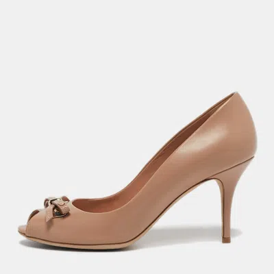 Pre-owned Dior Beige Patent Leather Bow Peep Toe Pumps Size 39 In Sand