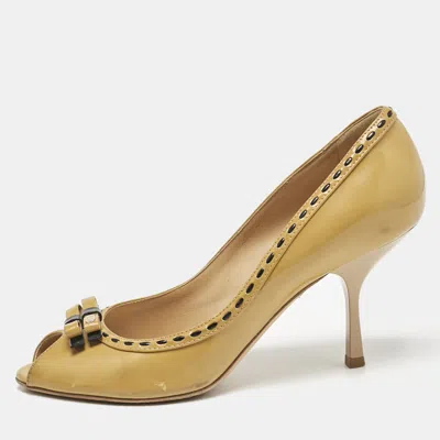 Pre-owned Dior Beige Patent Leather Idyll Peep Toe Pumps Size 39