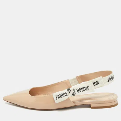 Pre-owned Dior Beige Patent Leather J'a Slingback Flats Size 36.5 In Sand
